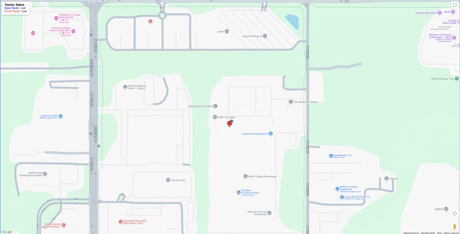 Live tracking dashboard showing both nodes on a map near USF